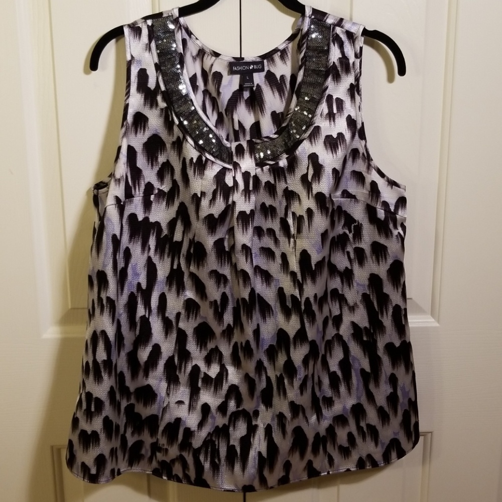 Sequins and shimmery animal print tank.